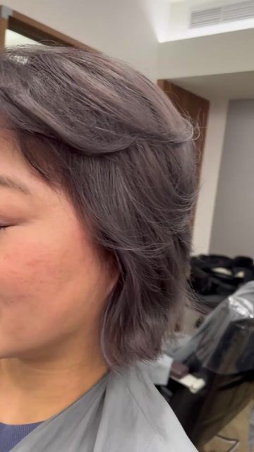 韓系短髮紫灰色作品，設計師 Janet Lin，台北大安區Hairgarden